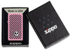 Zippo Checkered Skull Design Slim Pink Matte Windproof Lighter in its packaging.