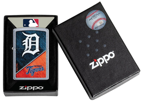 MLB® Detroit Tigers™ Street Chrome™ Windproof Lighter in its packaging.