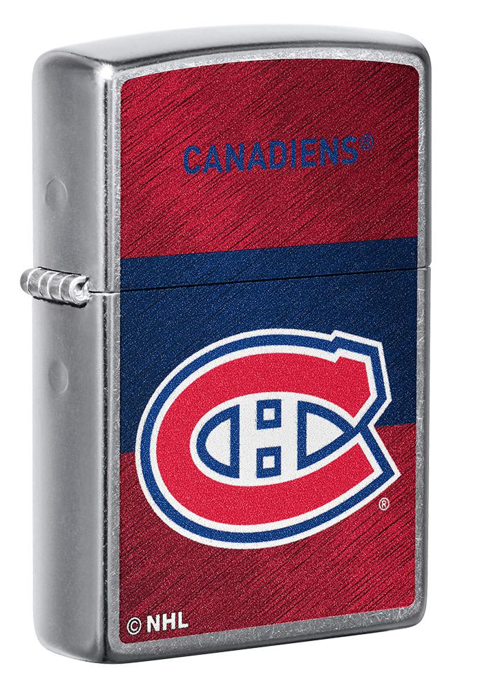 Front shot of NHL® Montreal Canadiens Street Chrome™ Windproof Lighter standing at a 3/4 angle