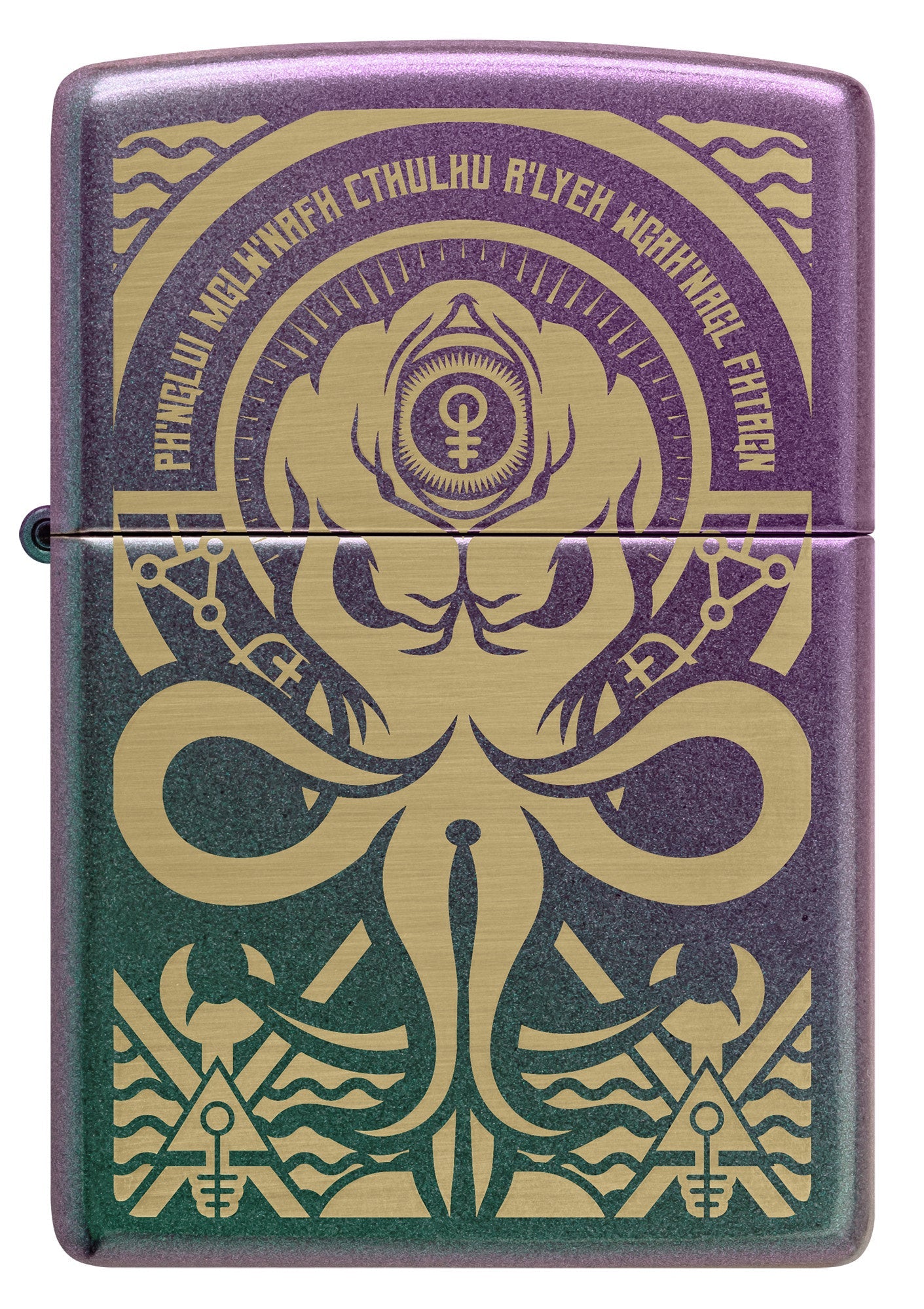 Front view of Zippo Evil Design Iridescent Windproof Lighter.
