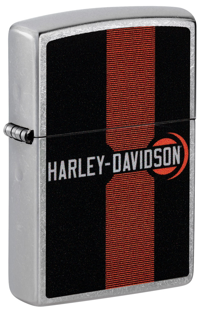 Front shot of Zippo Harley-Davidson Logo Design Street Chrome Windproof Lighter standing at a 3/4 angle.
