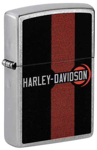 Front shot of Zippo Harley-Davidson Logo Design Street Chrome Windproof Lighter standing at a 3/4 angle.