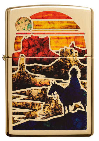 Front of Zfusion Desert High Polish Brass Windproof Lighter