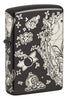 Front shot of Laser 360° Pirates Treasure Design High Polish Black Windproof Lighter standing at a 3/4 angle.
