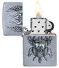 Viking Warrior Design Street Chrome Windproof Lighter with its lid open and lit