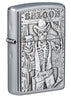 Front shot of Saloon Skull Emblem Street Chrome™ Windproof Lighter standing at a 3/4 angle