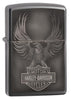 Front view of Harley-Davidson Black Ice Windproof Lighter standing at a 3/4 angle