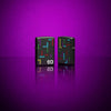 Glamour shot of two James Bond 007™ 60th Anniversary Black Matte Windproof Lighters in a purple scene.