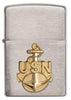 Front shot of United States Navy Brass Emblem Windproof Lighter.