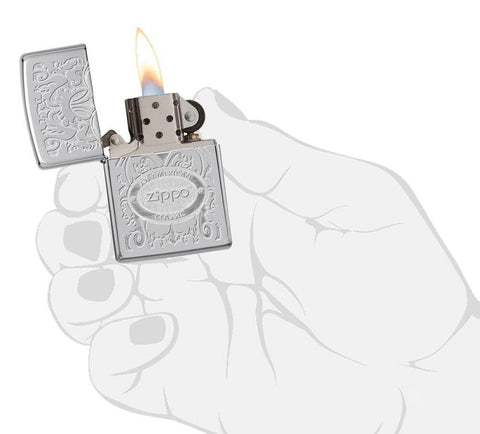 Crown Stamp Windproof Lighter lit in hand