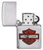Harley-Davidson Logo Brushed Chrome Windproof Lighter with its lid open and unlit