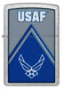 Front view of Zippo U.S. Air Force Design Street Chrome Windproof Lighter.