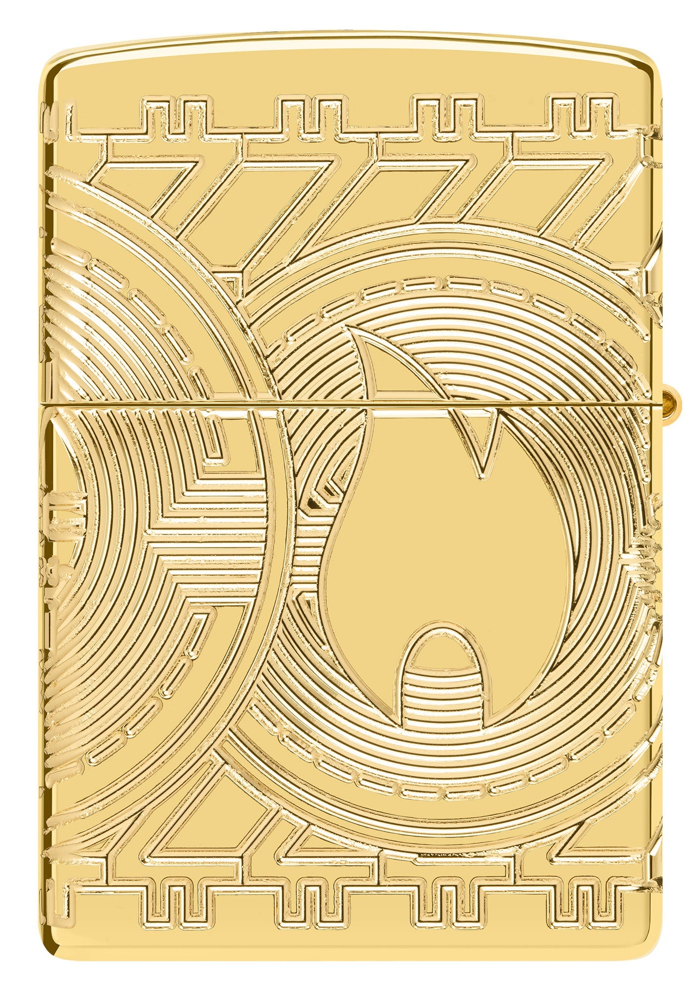 Back view of Currency Design ArmorÂ® High Polish Gold Windproof Lighter.