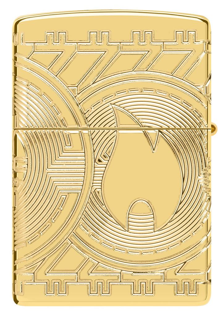 Back view of Currency Design Armor® High Polish Gold Windproof Lighter.