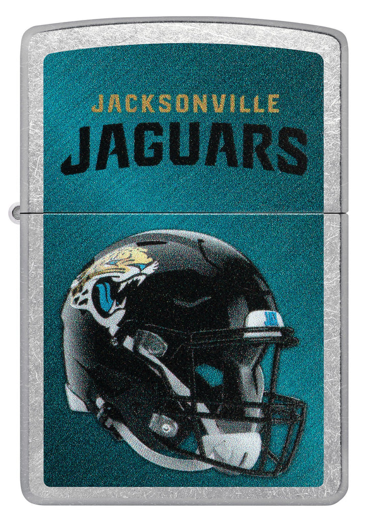 Front shot of NFL Jacksonville Jaguars Helmet Street Chrome Windproof Lighter.