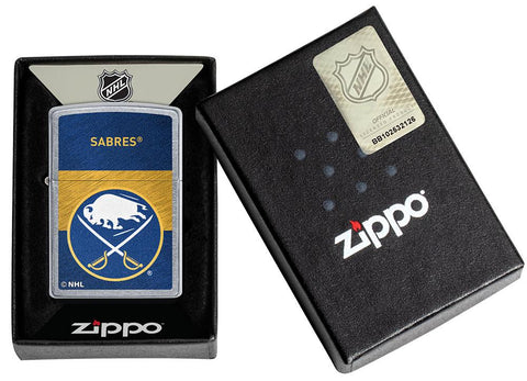 NHL® Buffalo Sabre Street Chrome™ Windproof Lighter in its packaging