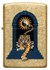 Front view of Zippo Tiger Tattoo Design Tumbled Brass Windproof Lighter.