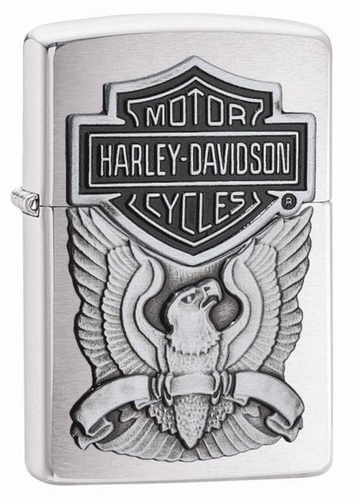 Harley-Davidson Eagle Wings Emblem Brushed Chrome Windproof Lighter 3/4 View