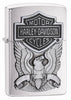 Harley-Davidson Eagle Wings Emblem Brushed Chrome Windproof Lighter 3/4 View