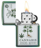 High Polish Green Cannabis Design Windproof Lighter open and lit