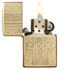 Front view of the Zippo and Pattern Design open and lit