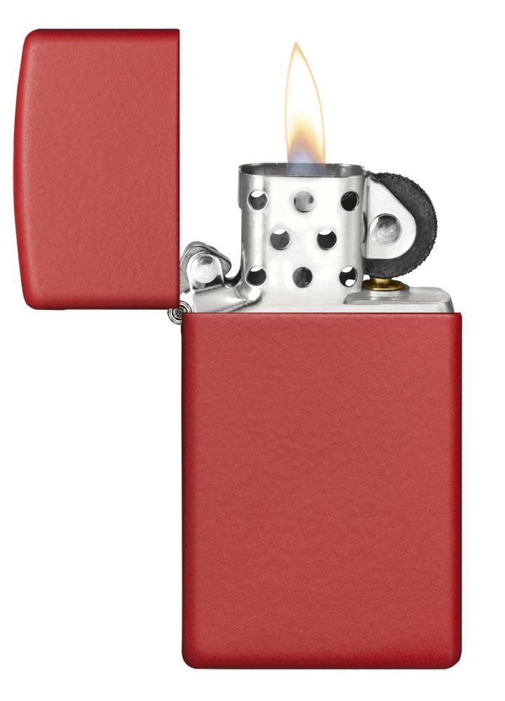 Front view of the SlimÂ® Red Matte open and lit