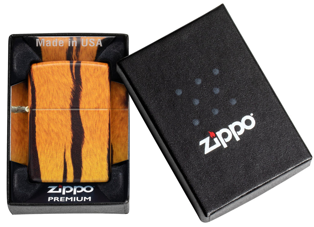Tiger Print Designs 540 Color Windproof Lighter in it's packaging.