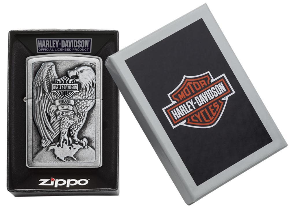 Front view of the Harley-Davidson Majestic Eagle Lighter in one box packaging 