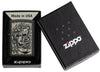 Zippo Gory Tattoo Design Black Matte Windproof Lighter in its packaging.