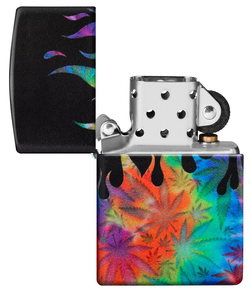 Leaf Flame Multi Color Design 540 Color Windproof Lighter with its lid open and unlit