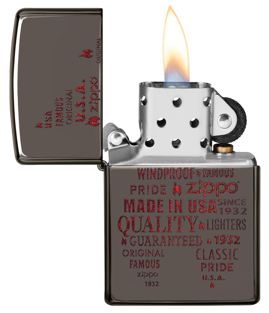 Kollisionskursus Såkaldte Forestående Typographic Flame Art Black Ice Windproof Lighter | Zippo USA