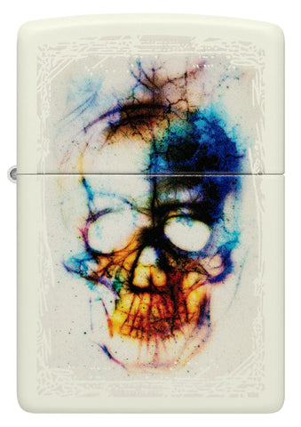 Front view of Zippo Zippo Skull Print Design Glow in the Dark Matte Windproof Lighter .