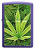 Front view of Cannabis Design Texture Print Leaf Purple Matte Windproof Lighter.