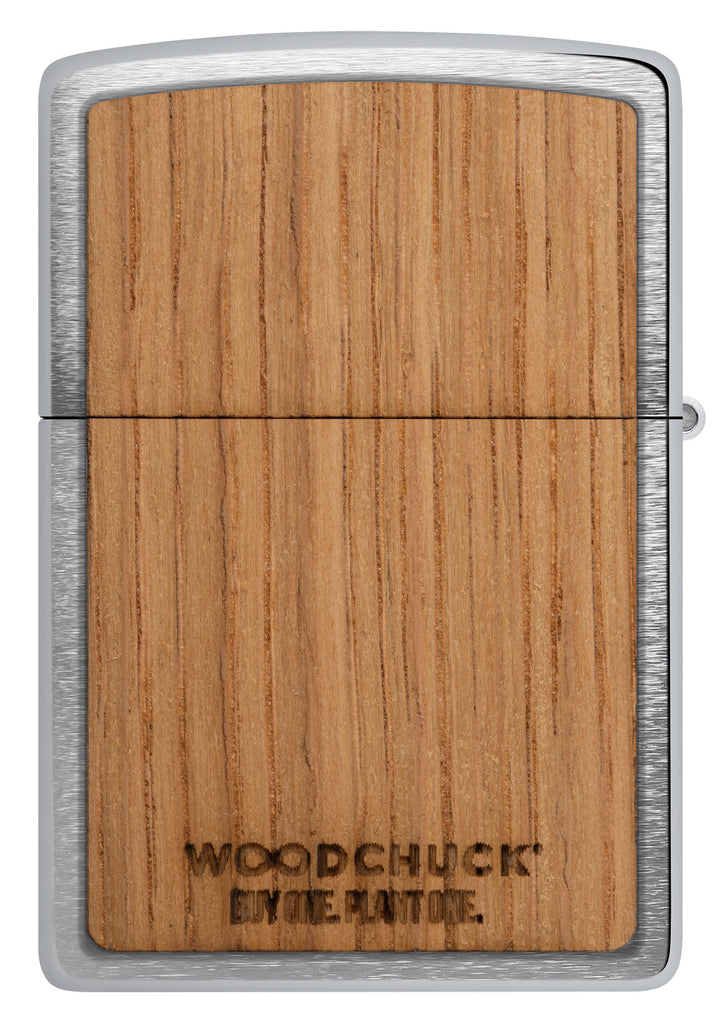 Back shot of Zippo Jack Daniel's Woodchuck USA Brushed Chrome Windproof Lighter.