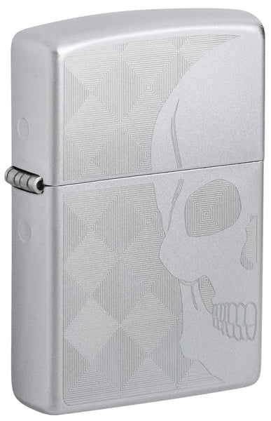 Skull Design Auto Engraved Satin Chrome Windproof Lighter | Zippo 