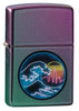 Front view of Great Vaporwave Iridescent Windproof Lighter standing at a 3/4 angle