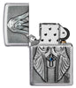Anne Stokes Gothic Prayer Emblem Brushed Chrome Windproof Lighter with its lid open and unlit.