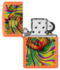 Zippo Sunglass Woman Design Orange Matte Windproof Lighter with its lid open and unlit.
