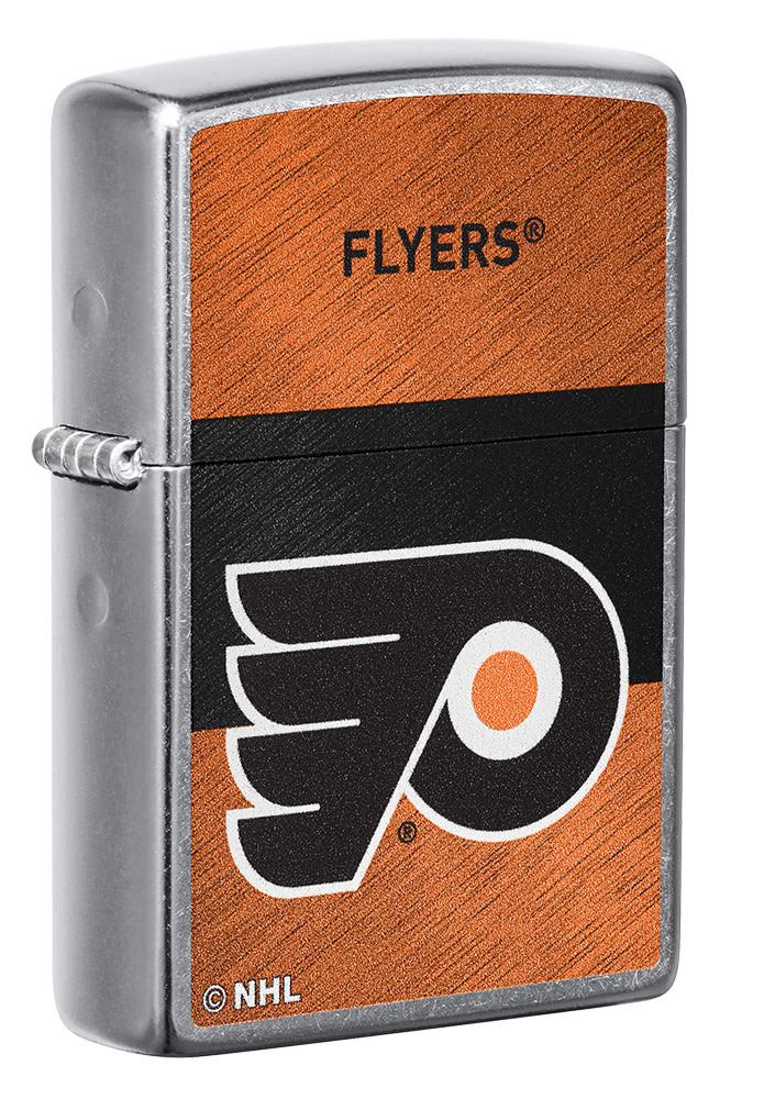 Front shot of NHL® Philadelphia Flyers Street Chrome™ Windproof Lighter standing at a 3/4 angle