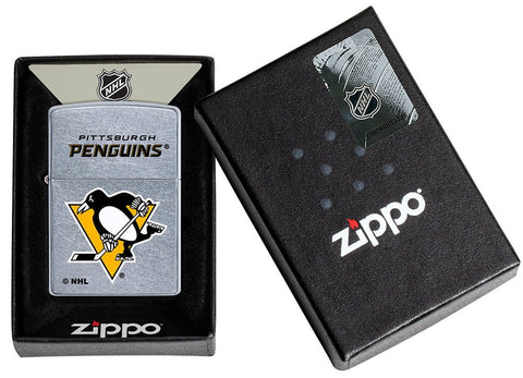 NHL Pittsburgh Penguins Street Chrome™ Windproof Lighter in its packaging