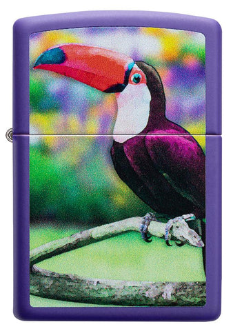 Front of Toucan Design Purple Matte Windproof Lighter