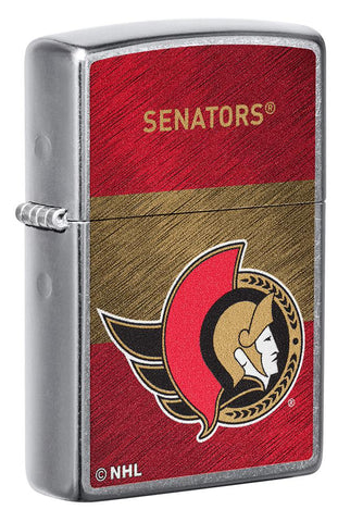 Front shot of NHL® Ottawa Senators Street Chrome™ Windproof Lighter standing at a 3/4 angle