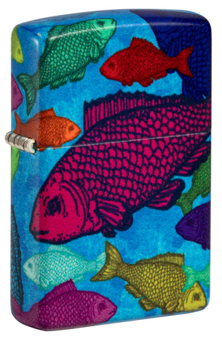Front shot of Fishy Design 540 Color Windproof Lighter standing at a 3/4 angle.