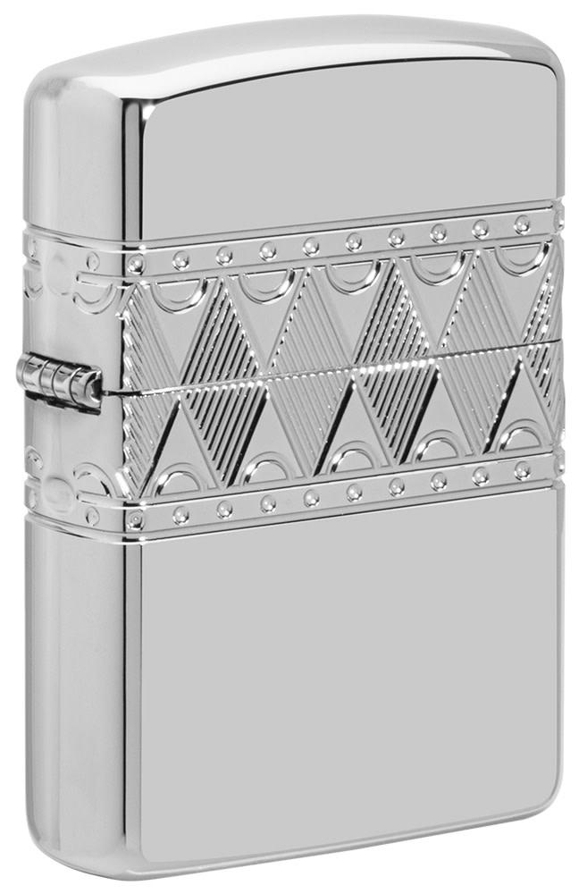 Front shot of ArmorÂ® Sterling Silver Diamond Pattern Design Windproof Lighter standing at a 3/4 angle