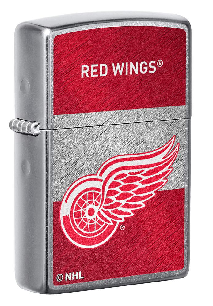 Front shot of NHL® Detroit Red Wings Street Chrome™ Windproof Lighter standing at a 3/4 angle