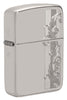 Front shot of 1941 Replica Sterling Silver Herringbone Filigree Design Windproof Lighter standing at a 3/4 angle.