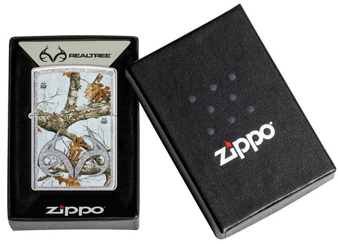 Realtree® Camo Logo Street Chrome™ Windproof Lighter in its packaging.