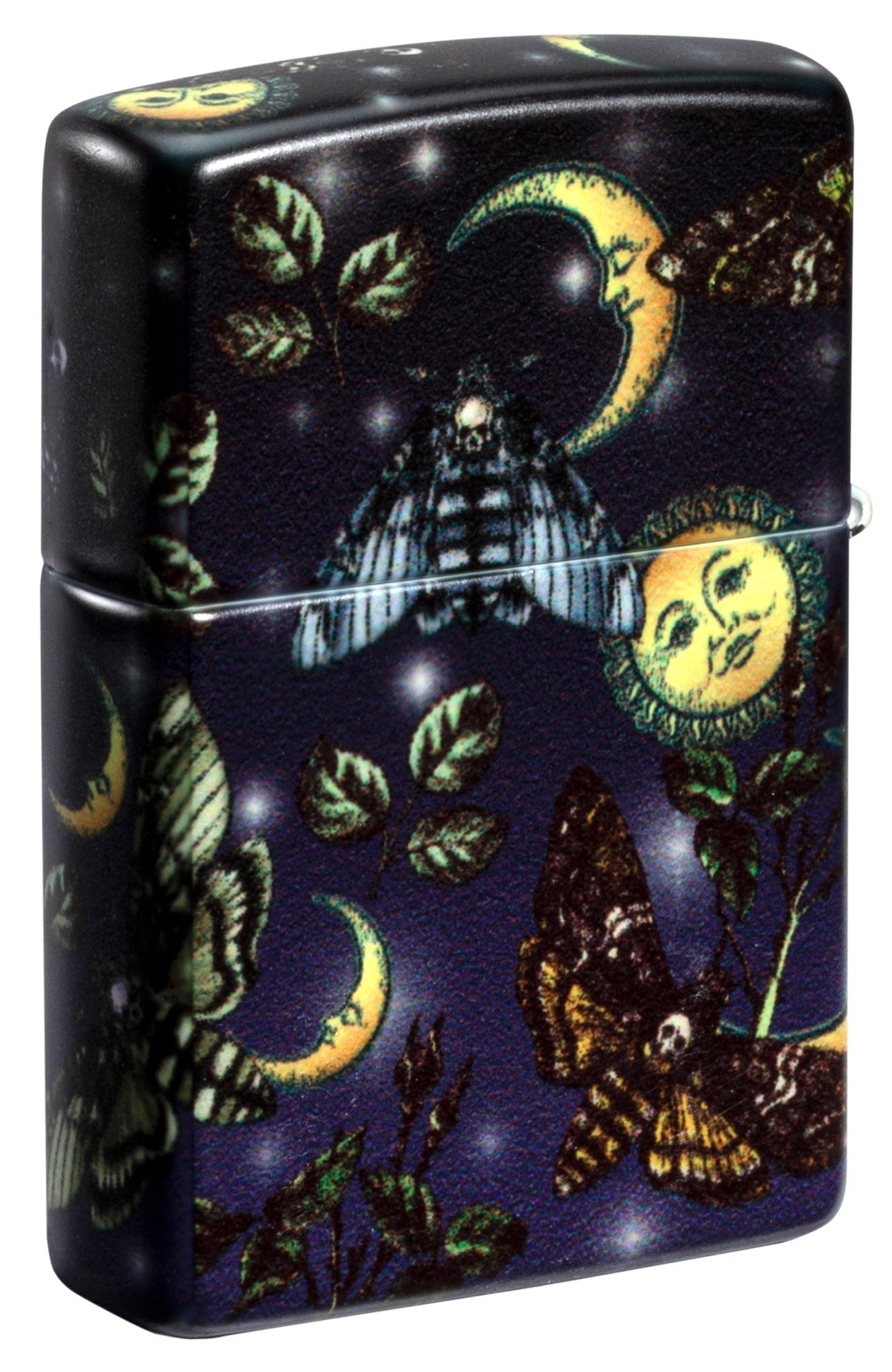 Back shot of Butterfly Skull Design 540 Color Windproof Lighter standing at a 3/4 angle.