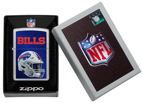 NFL Buffalo Bills Helmet Street Chrome Windproof Lighter in its packaging.