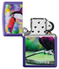 Toucan Design Purple Matte Windproof Lighter with its lid open and unlit